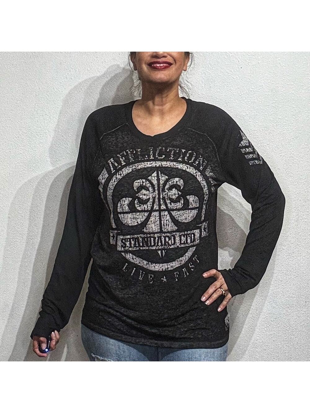 Affliction Black Lightweight Long Sleeve Burnout Tee Sz M